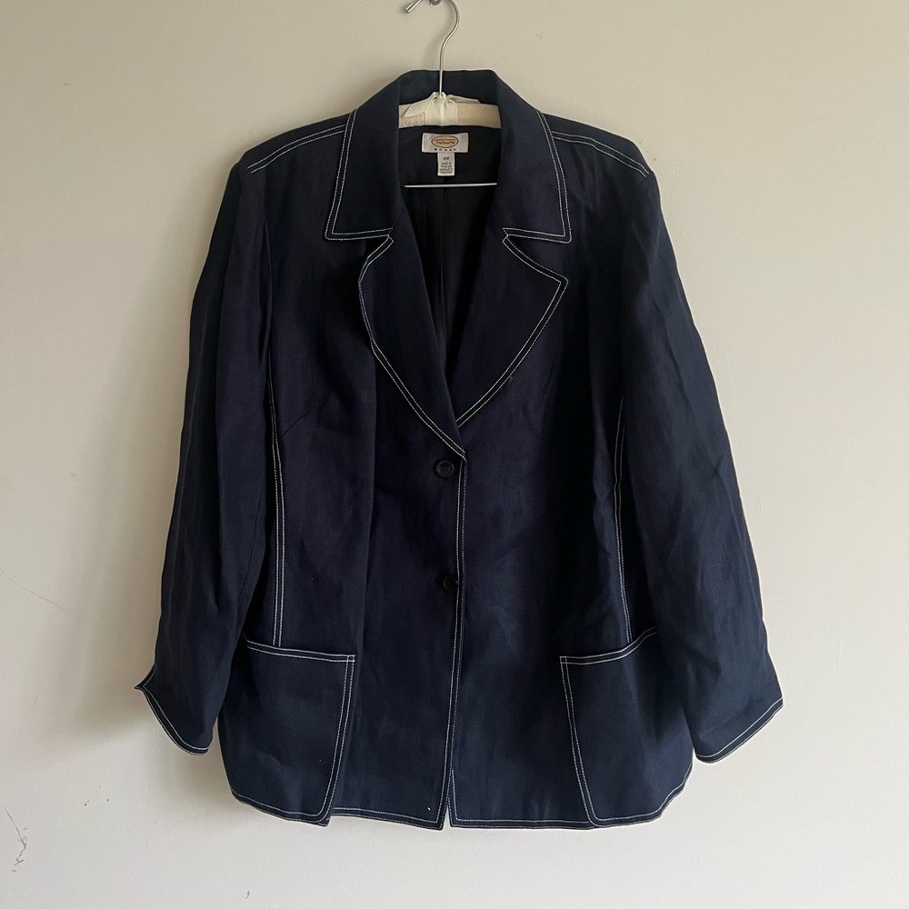 Talbots Irish Linen Blazer plus size 16w Crisp navy with White trim